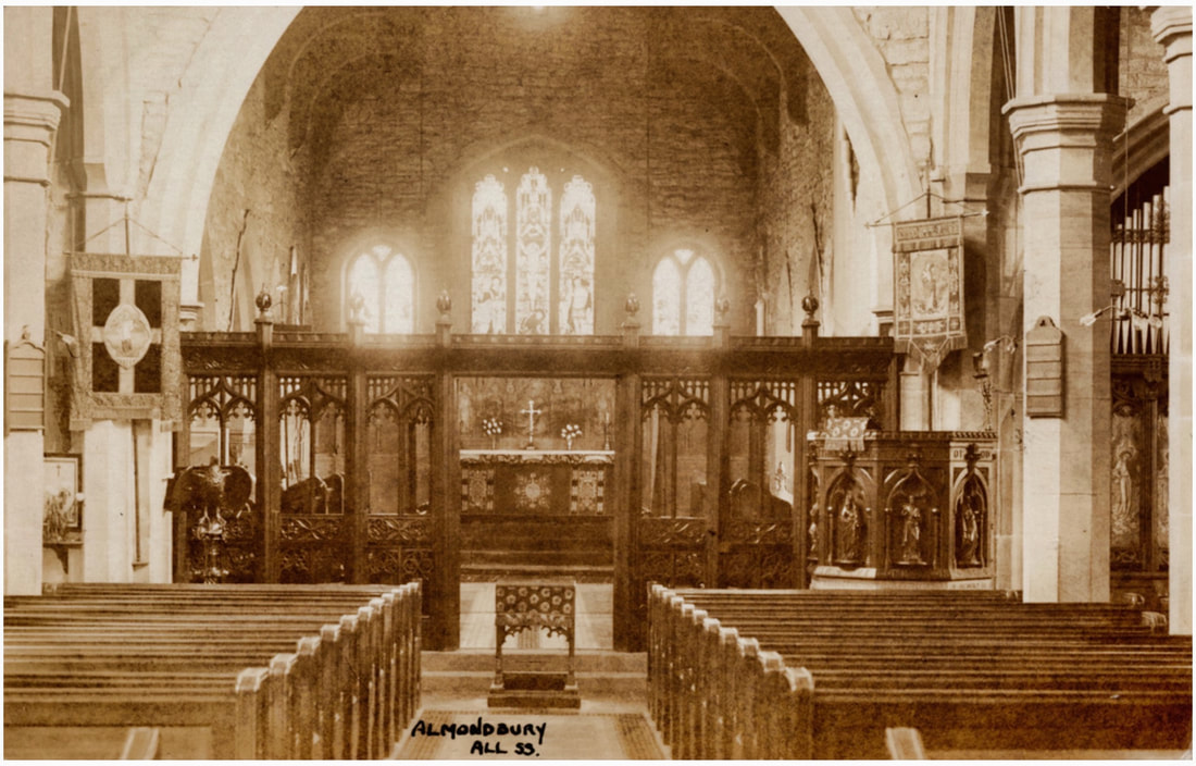 The interior of Almondbury Parish Church in the late 19th century.