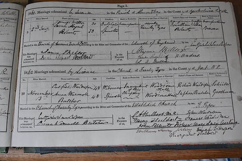 The wedding register at Farnley Tyas Church