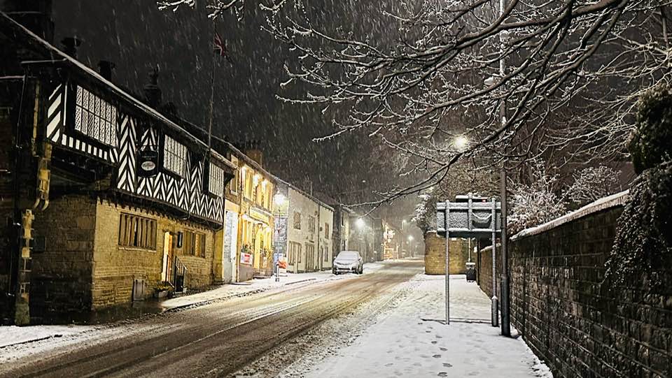 Westgate, Almondbury under falling snow